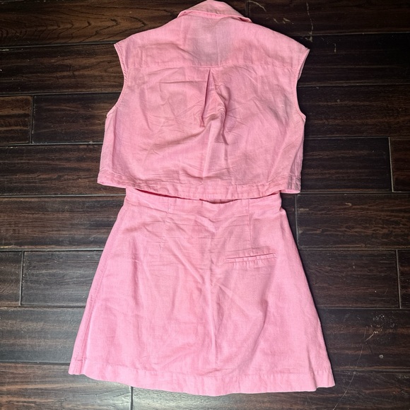 Button down dress with collar casual boho indie pink crop top high waisted skirt - Picture 3 of 5
